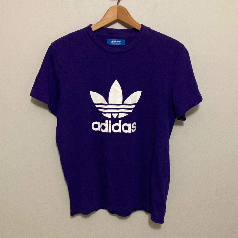 Adidas Classic Purple Tee with White Logo, Size Medium, Crewneck short sleeve - Picture 2 of 7